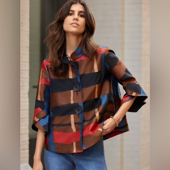 Joseph Ribcoff Abstract Mandarin Collar Top 12
